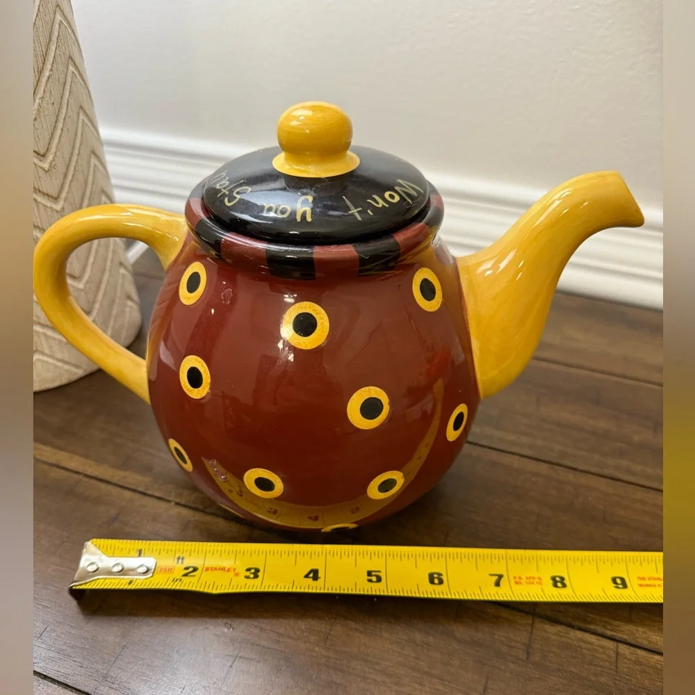 Lang Redware Teapot Dan DiPaolo Folk Art Polka Dot Ceramic